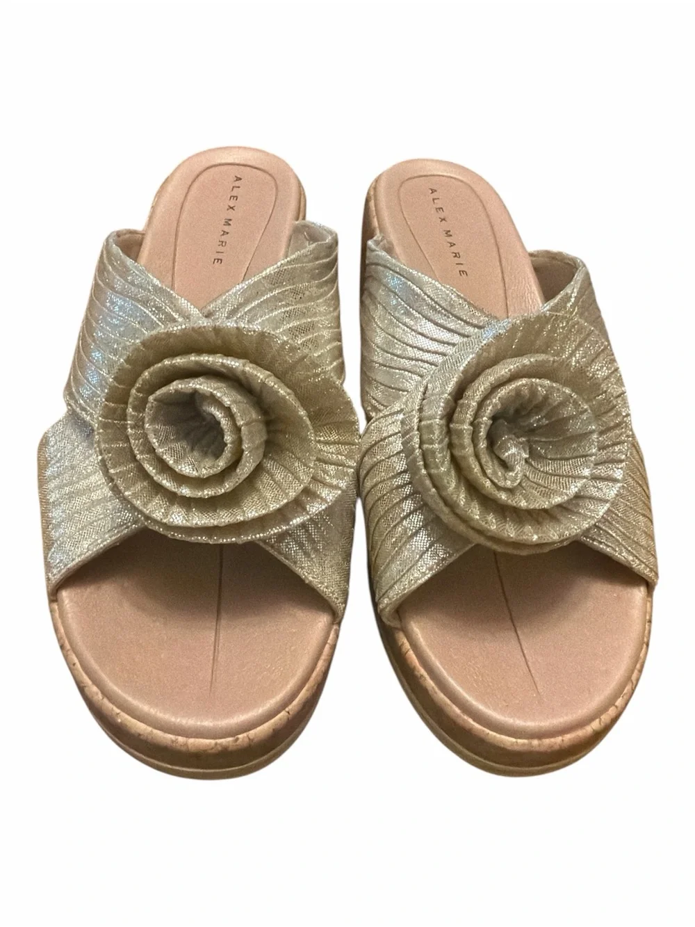 Alex Marie Gold Floral Cork Wedge Slide Sandals Women’s Size 8 NWOB Comfort